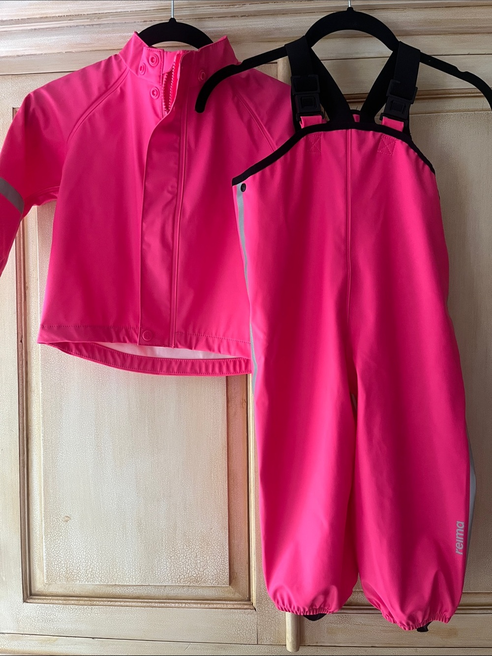 Kids Reima Waterproof Pink Rain Jacket & Bib Overalls Set-size 86cm